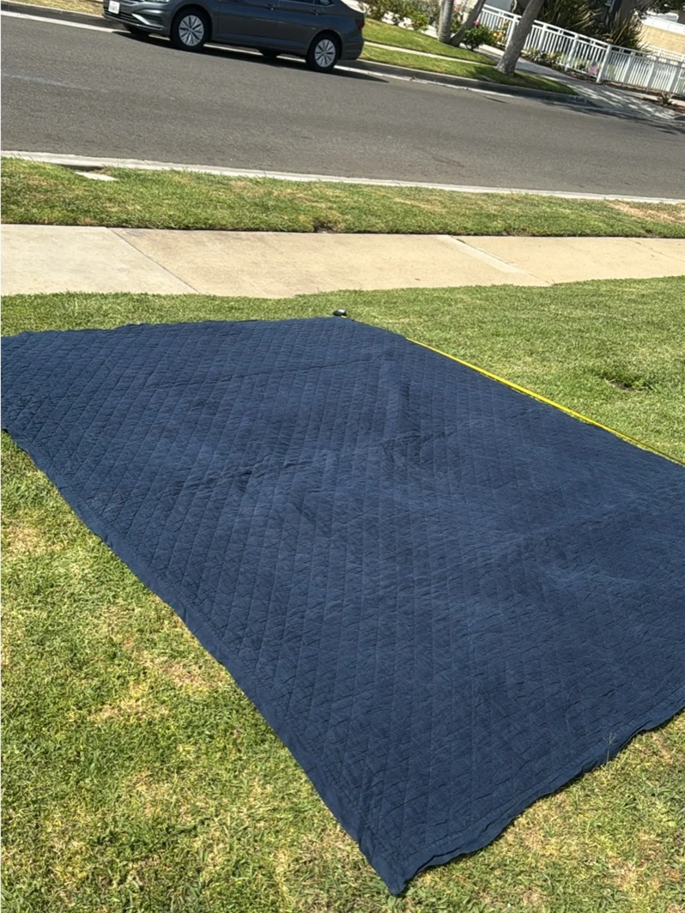 Pottery Barn Navy Quilted Throw with Cream Label